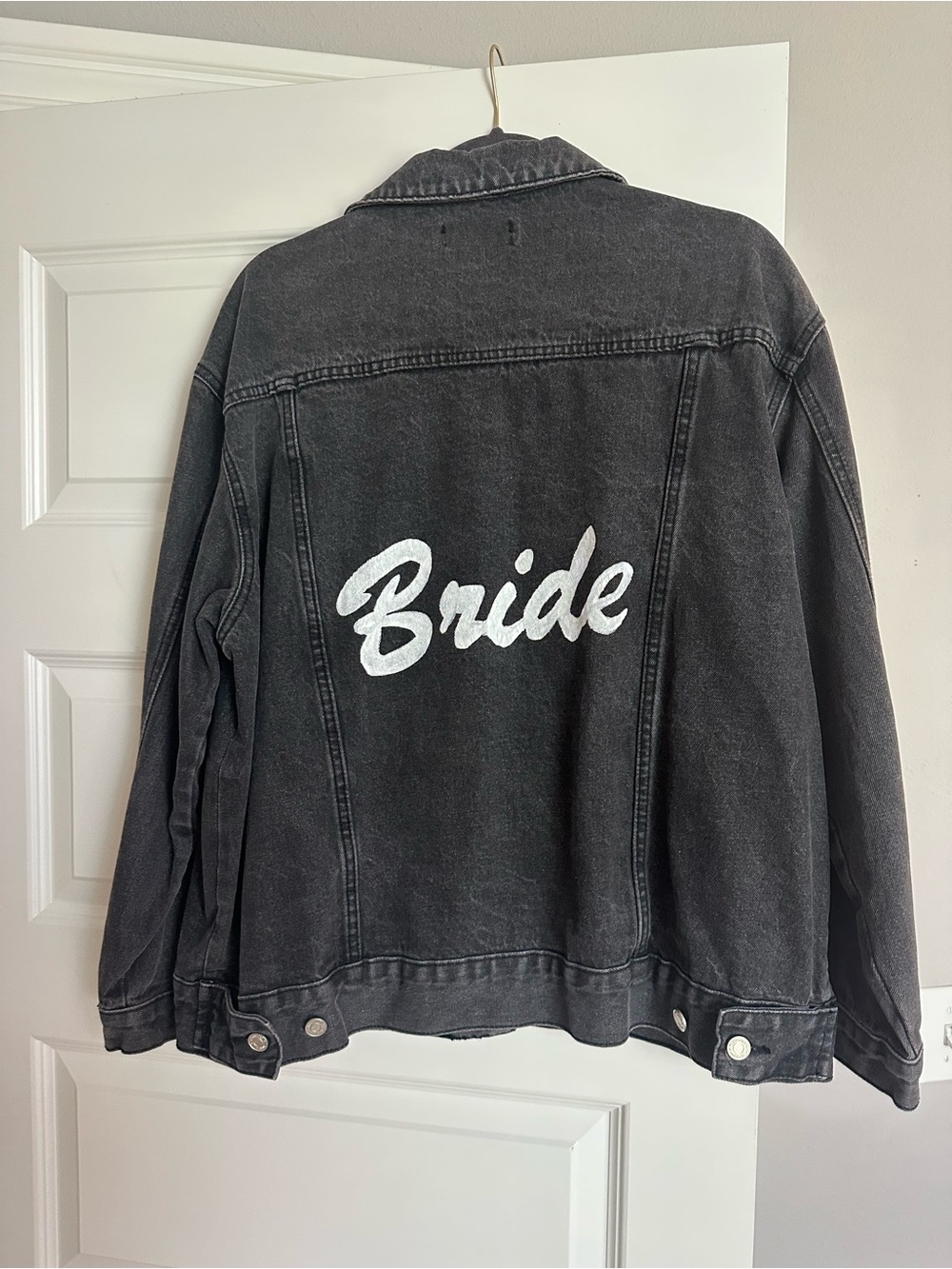 Missguided Black Denim Jacket with White "Bride" Script